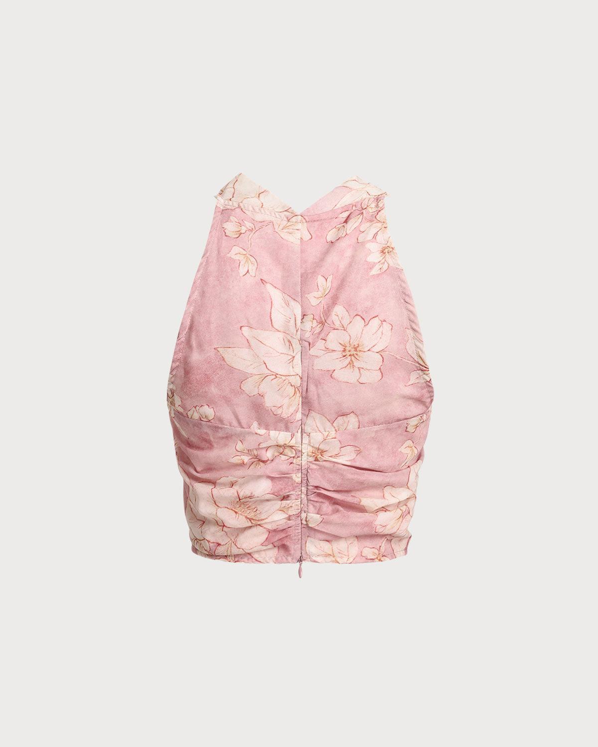 Pink Floral Cropped Tank Top Product Image