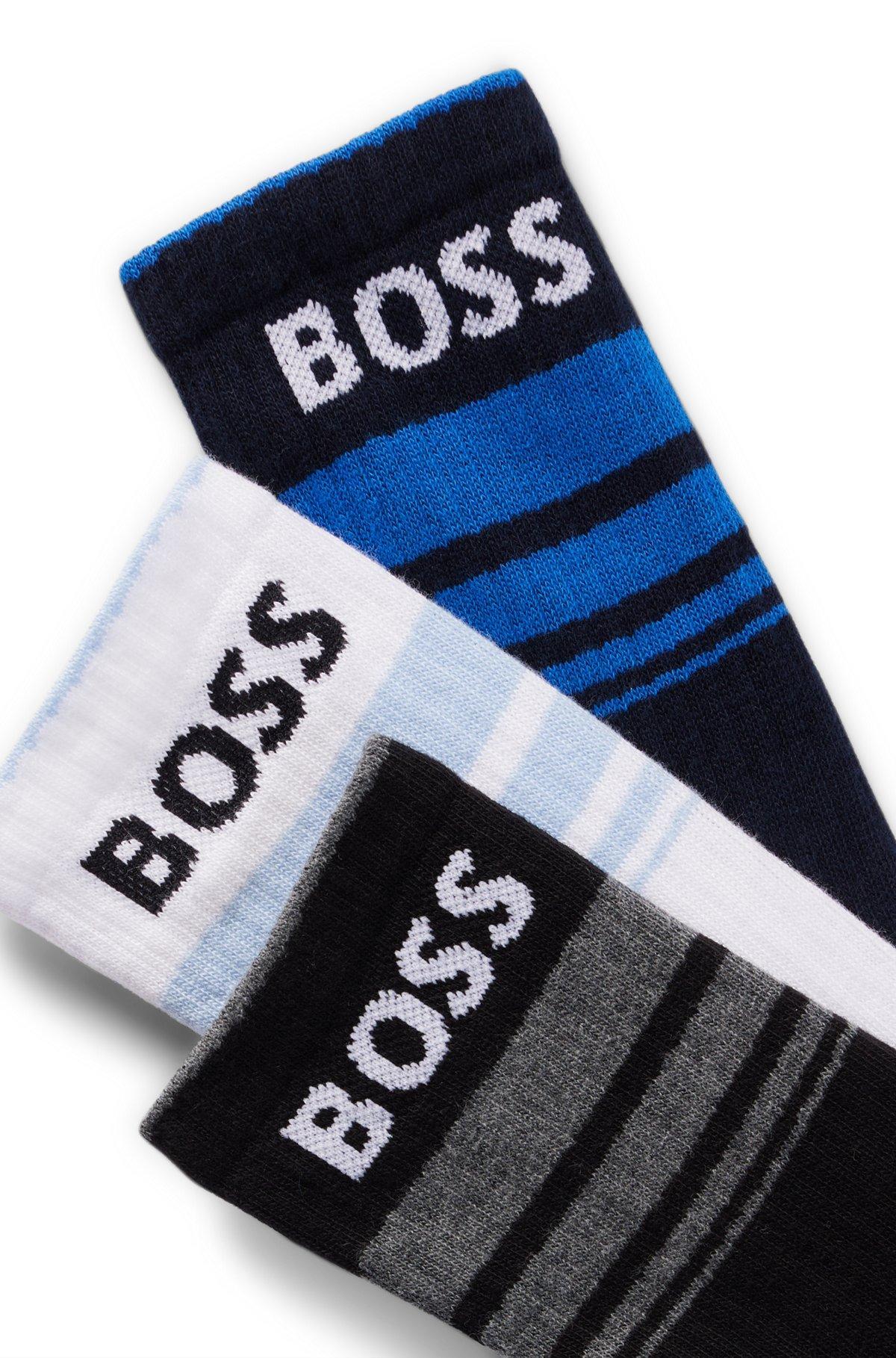 Three-pack of short socks with stripes and logos Product Image