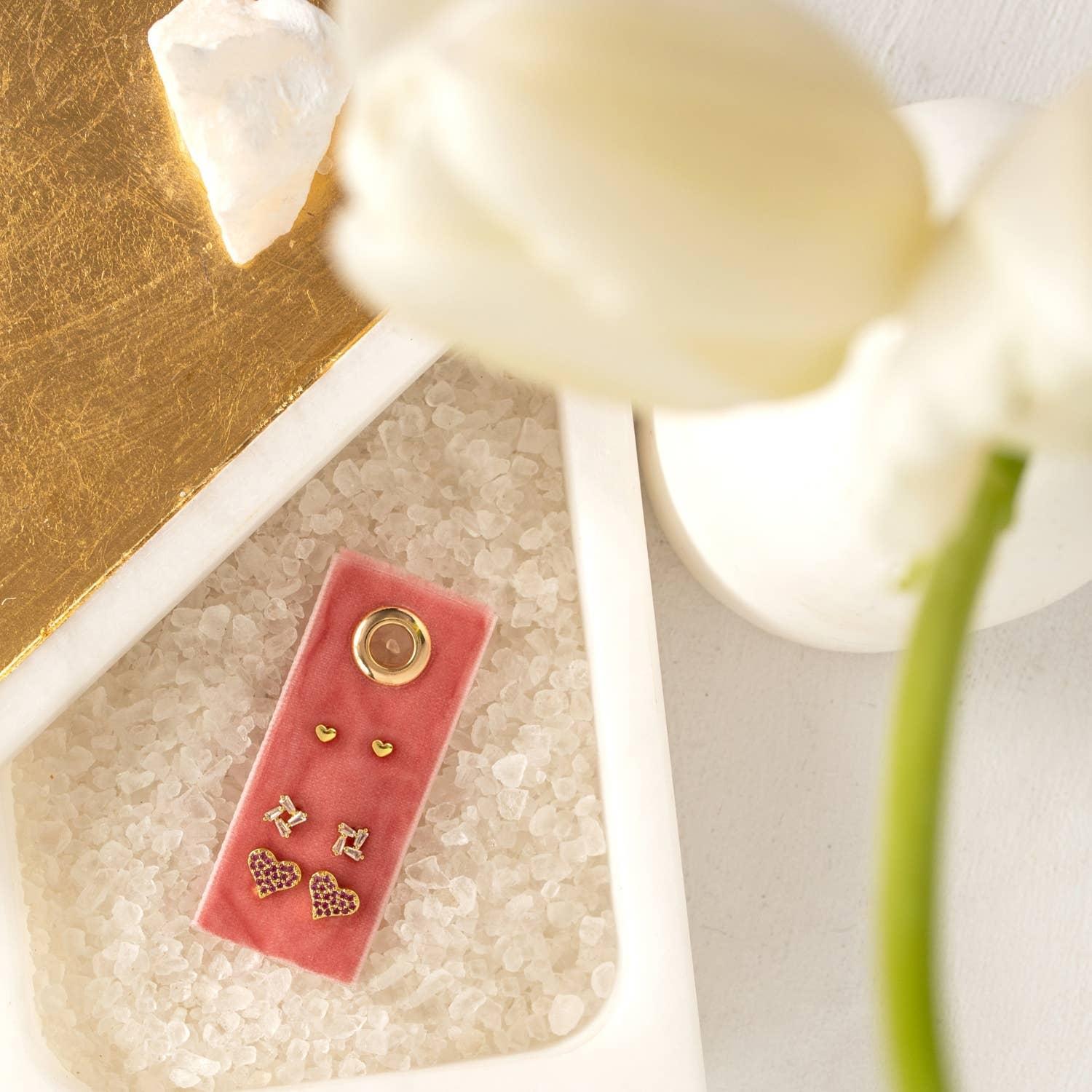 Pink Pave Heart Velvet Stud Gift Set Product Image