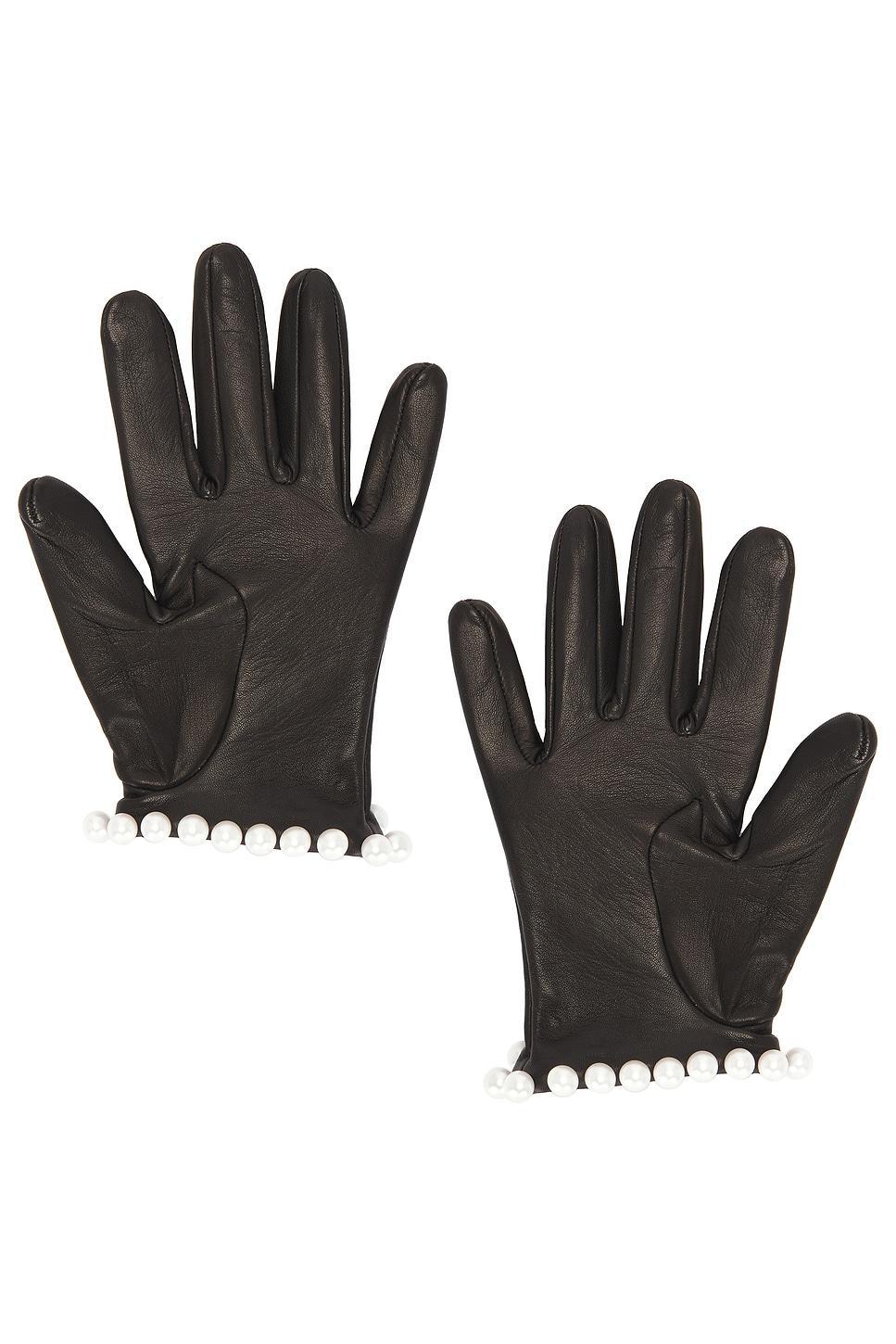 Short Leather Gloves With Pearls MANOKHI Product Image