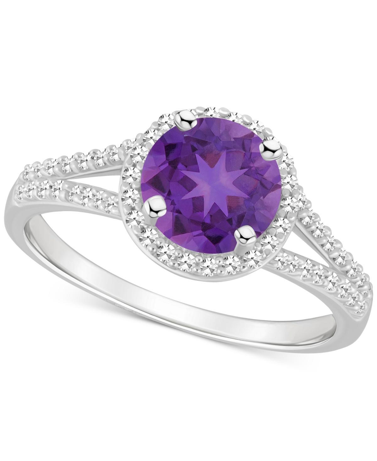 Celebration Gems Sterling Silver 7 mm Round Gemstone and 1/4 Carat T.W. Diamond Split Shank Ring, Women's, Size: 10, Red Product Image