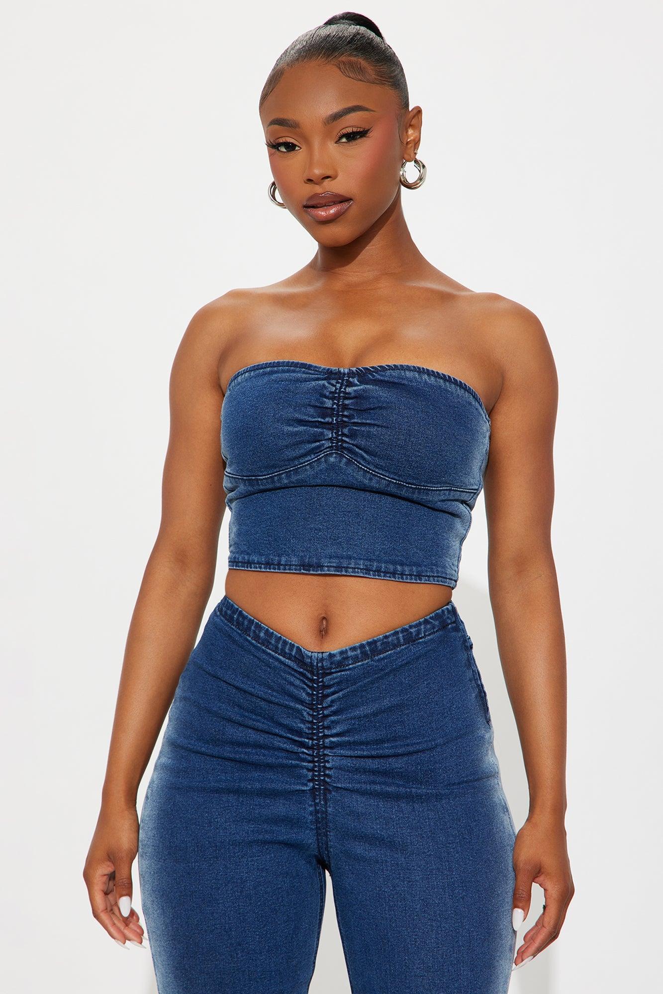 Carolina Denim Tube Top Flare Pant Set - Medium Wash Product Image