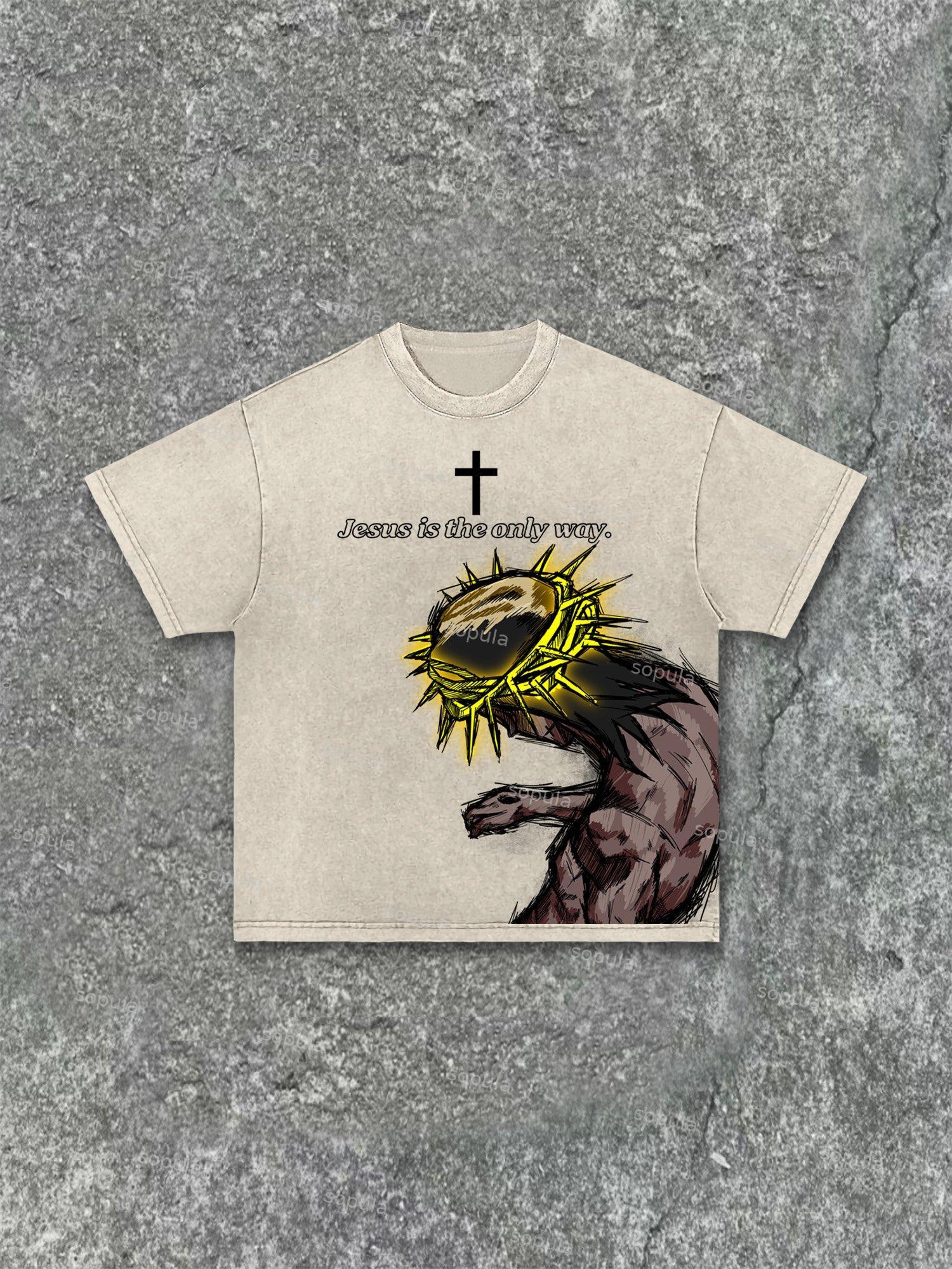 Jesus Is The Only Way Graphic Acid Wash T-shirt Product Image