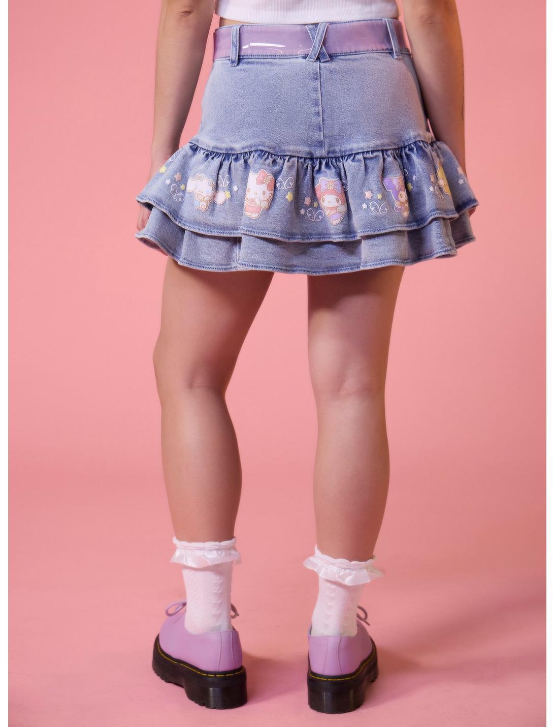 Hello Kitty And Friends Cupid Belted Ruffle Denim Skirt Product Image