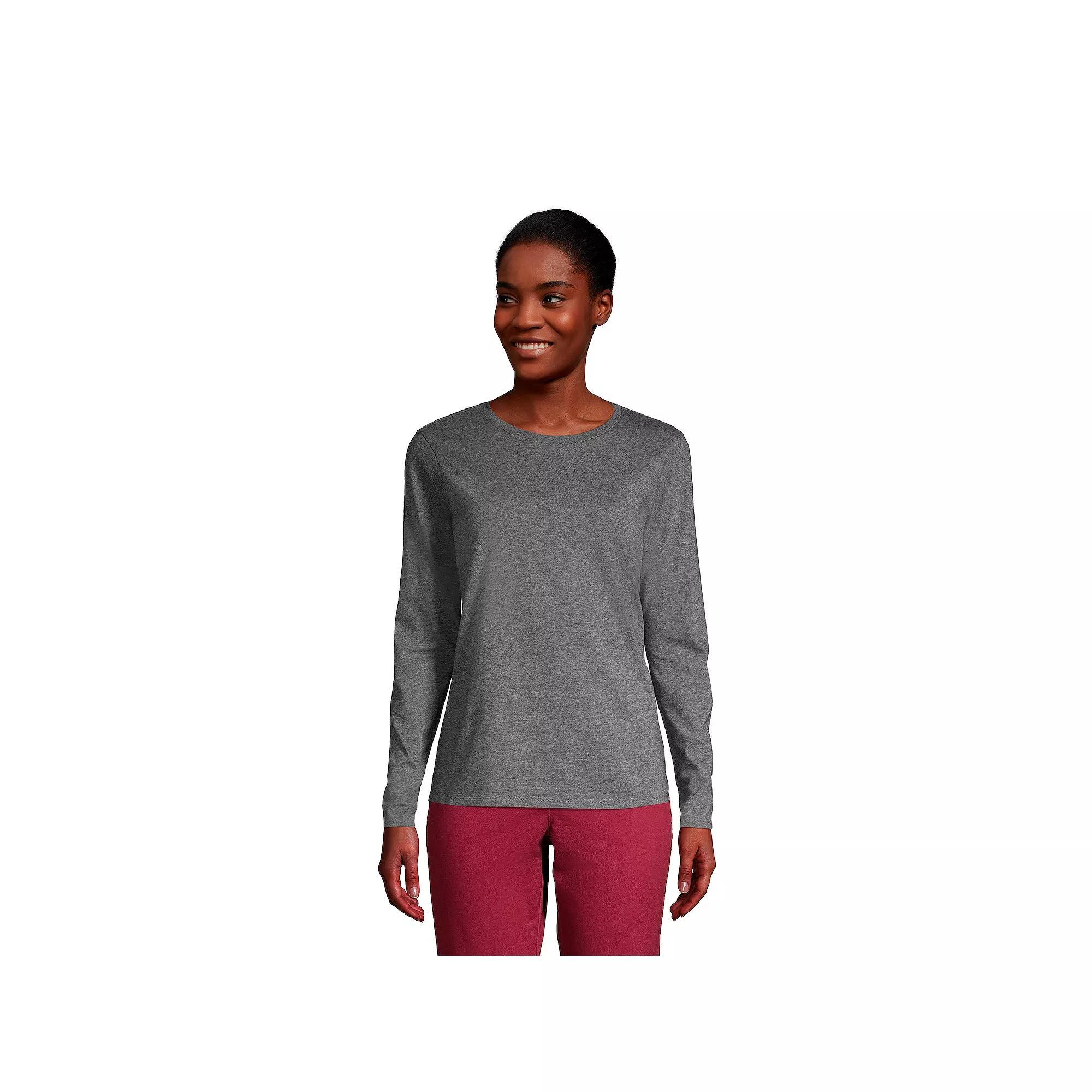 Petite Lands End Relaxed-Fit Supima Long Sleeve Cotton Crewneck Tee, Womens Product Image