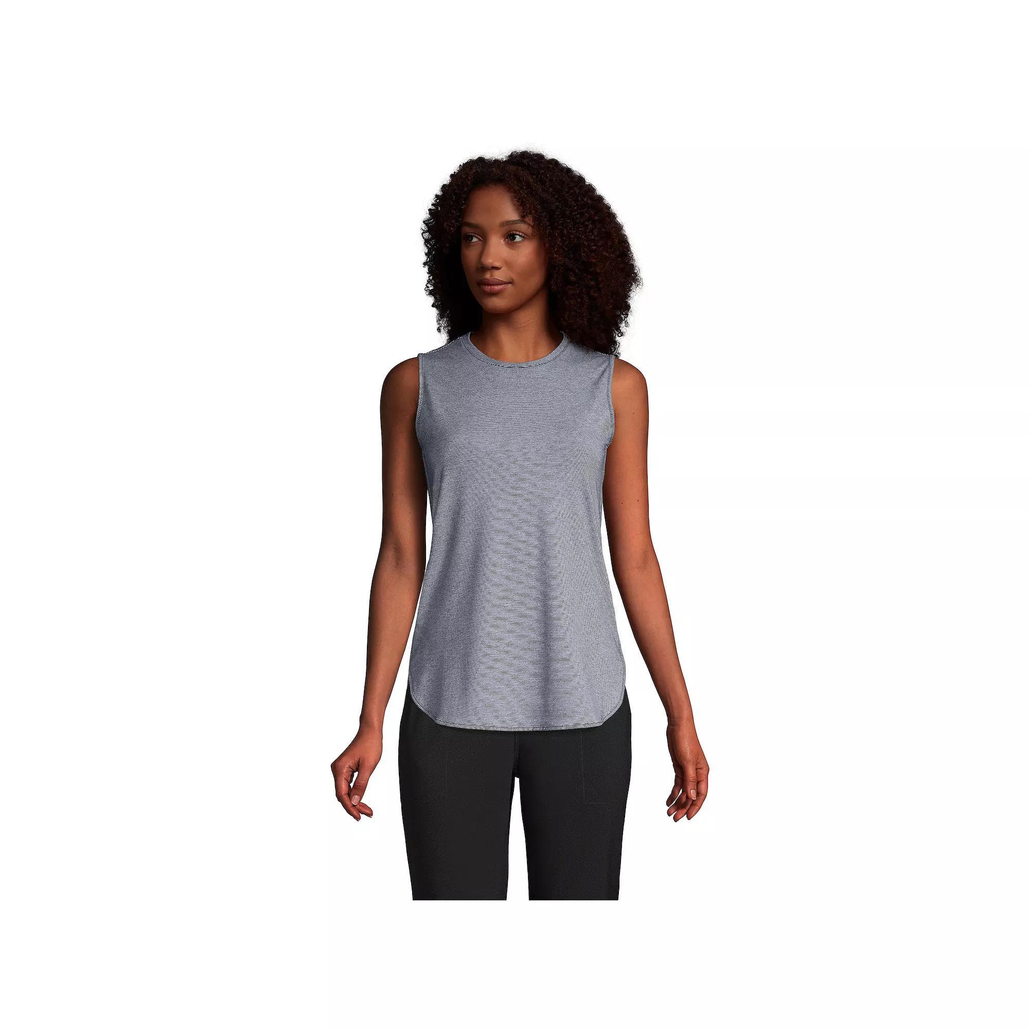 Petite Lands' End Power Performance Tunic Tank Top, Women's, Size: Medium Petite, Black Pinstripe Product Image