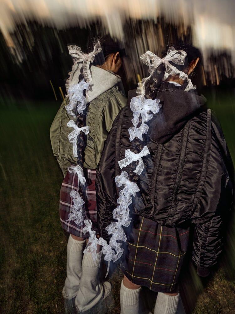 ALPHA X MADEME HOODED RUCHED MA-1 BOMBER JACKET Product Image