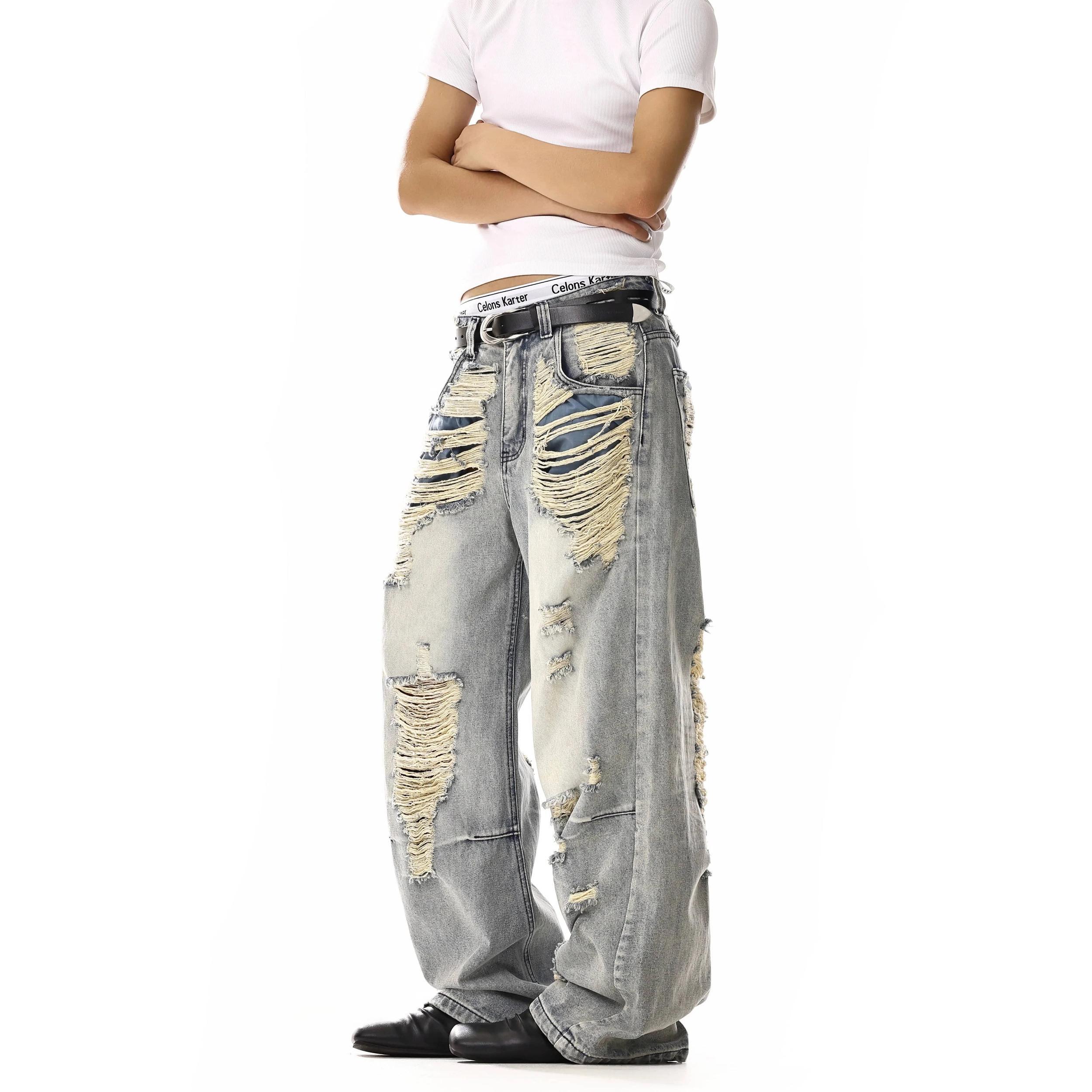 RT No. 18125 LIGHT BLUE DISTRESSED DENIM JEANS Product Image
