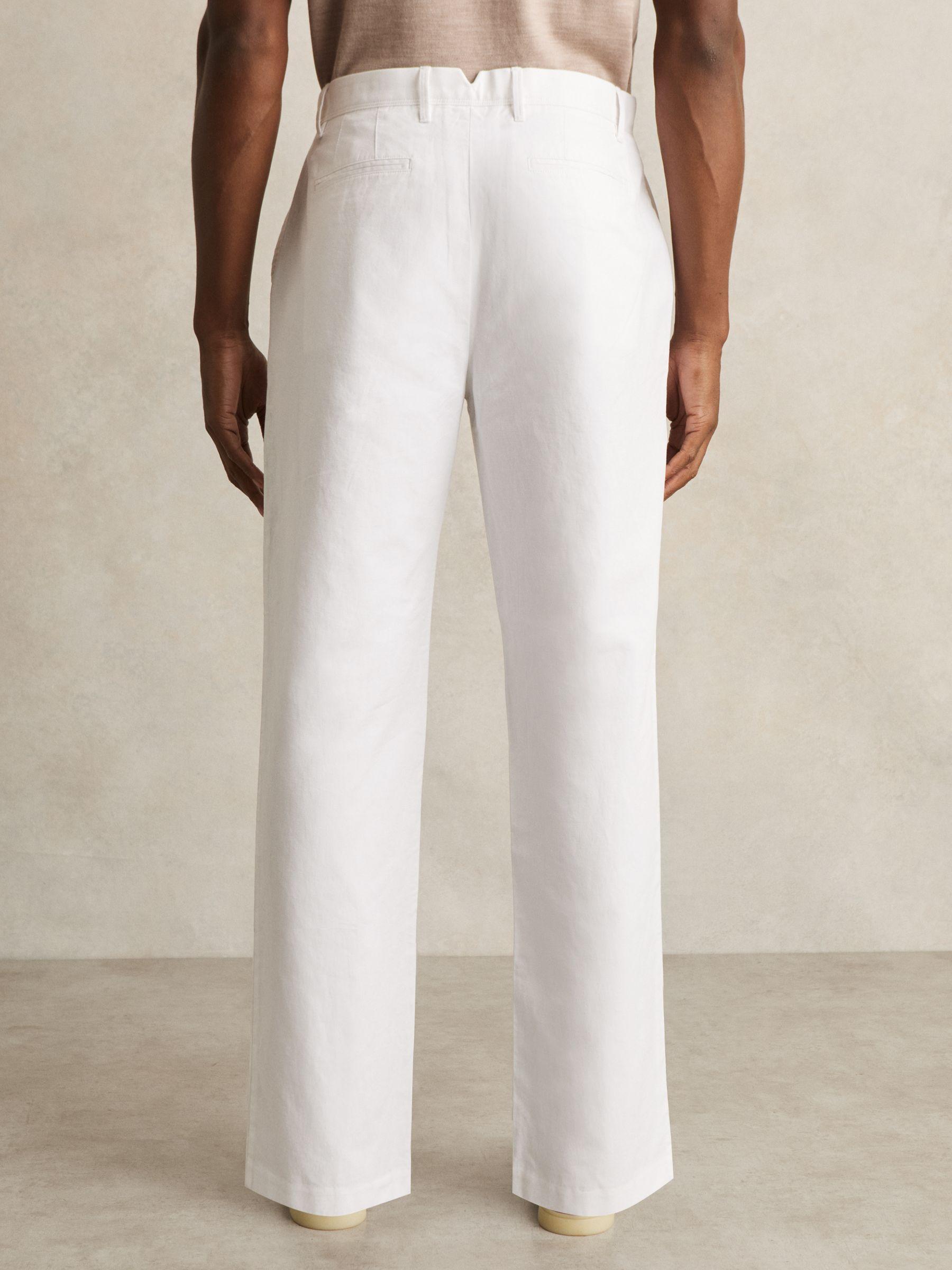 Cotton-Linen Relaxed-Fit Trousers in White Product Image