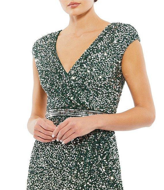 Mac Duggal Sequin V-Neck Thigh High Slit Sleeveless Sheath Gown Product Image
