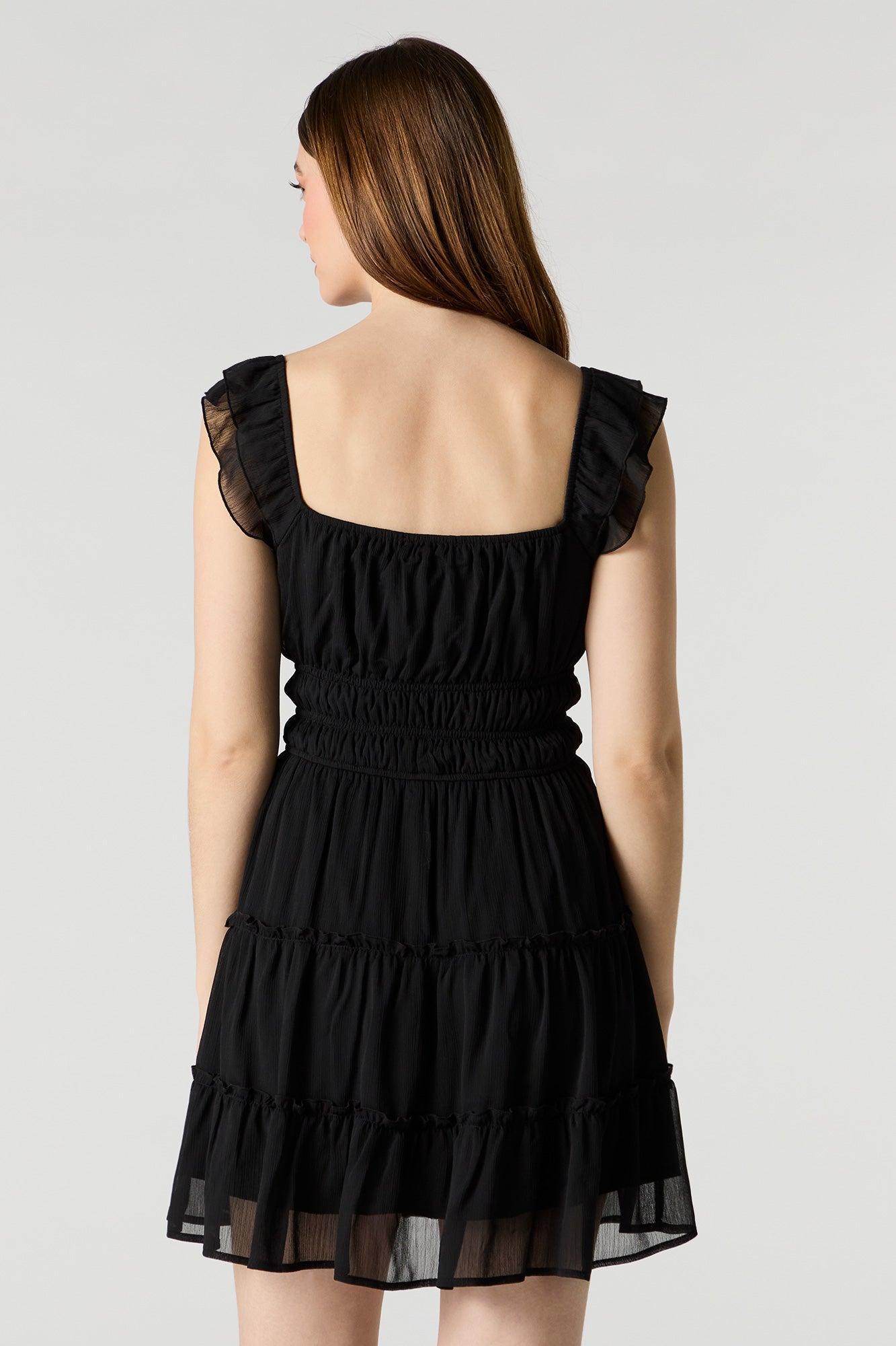 Chiffon Tiered Flutter Sleeve Mini Dress Female Product Image