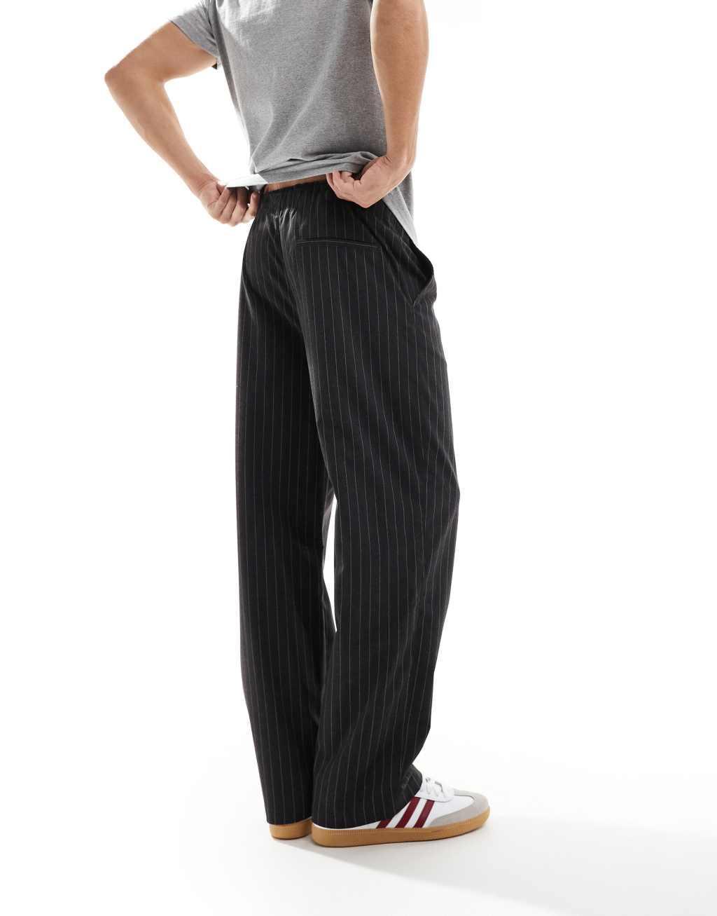 Bershka wide leg pinstripe pants in gray Product Image