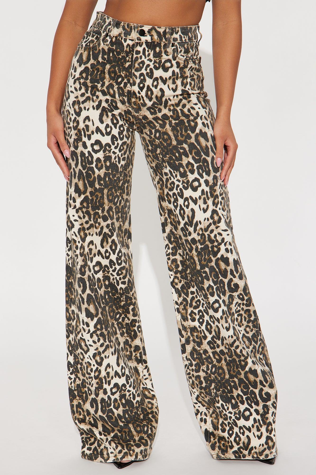 Wild Nights Stretch Animal Print Wide Leg Jeans - Taupe/combo Product Image