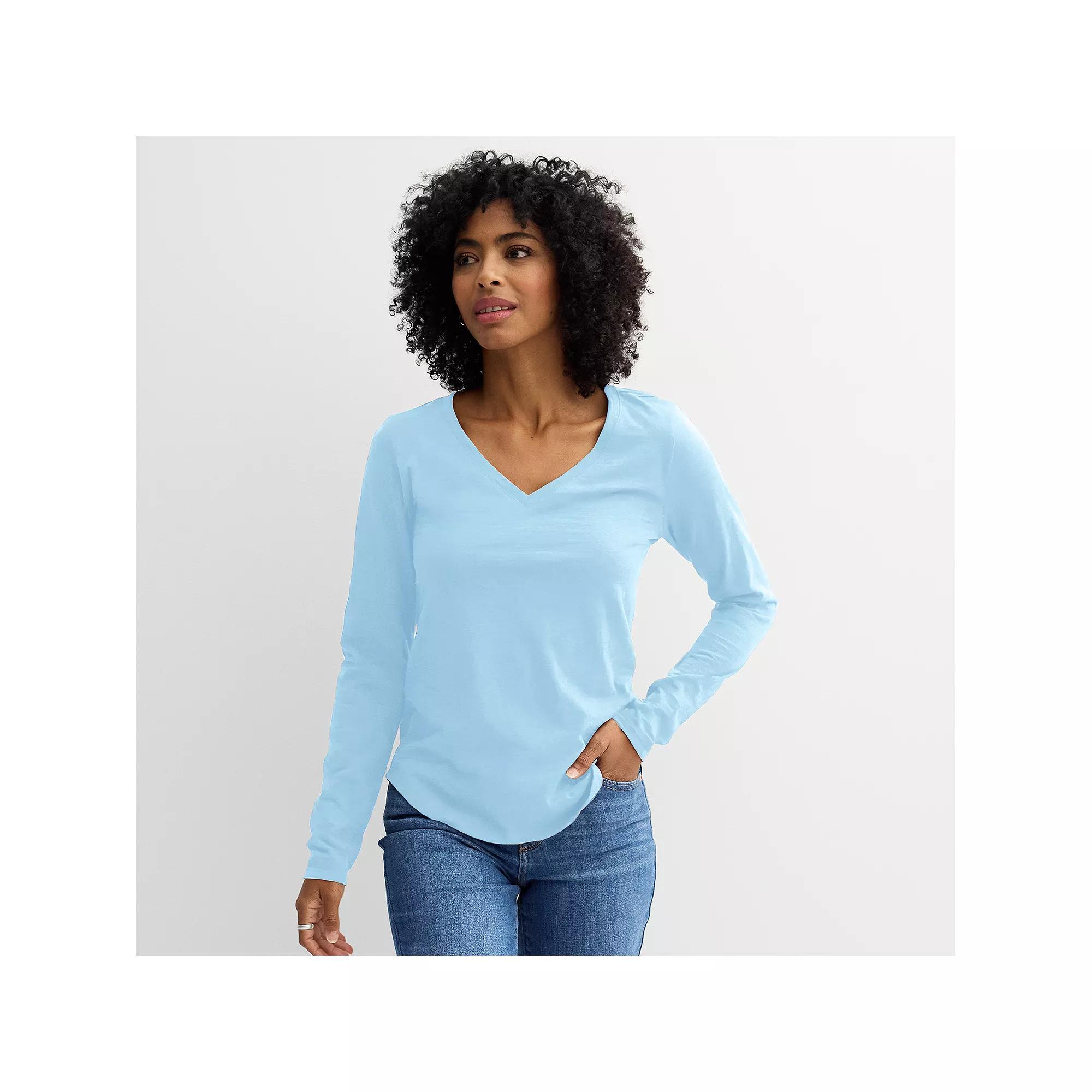 Women's Sonoma Goods For Life® Everyday Long Sleeve V-Neck Tee, Size: Large, Touch Of Blue Product Image