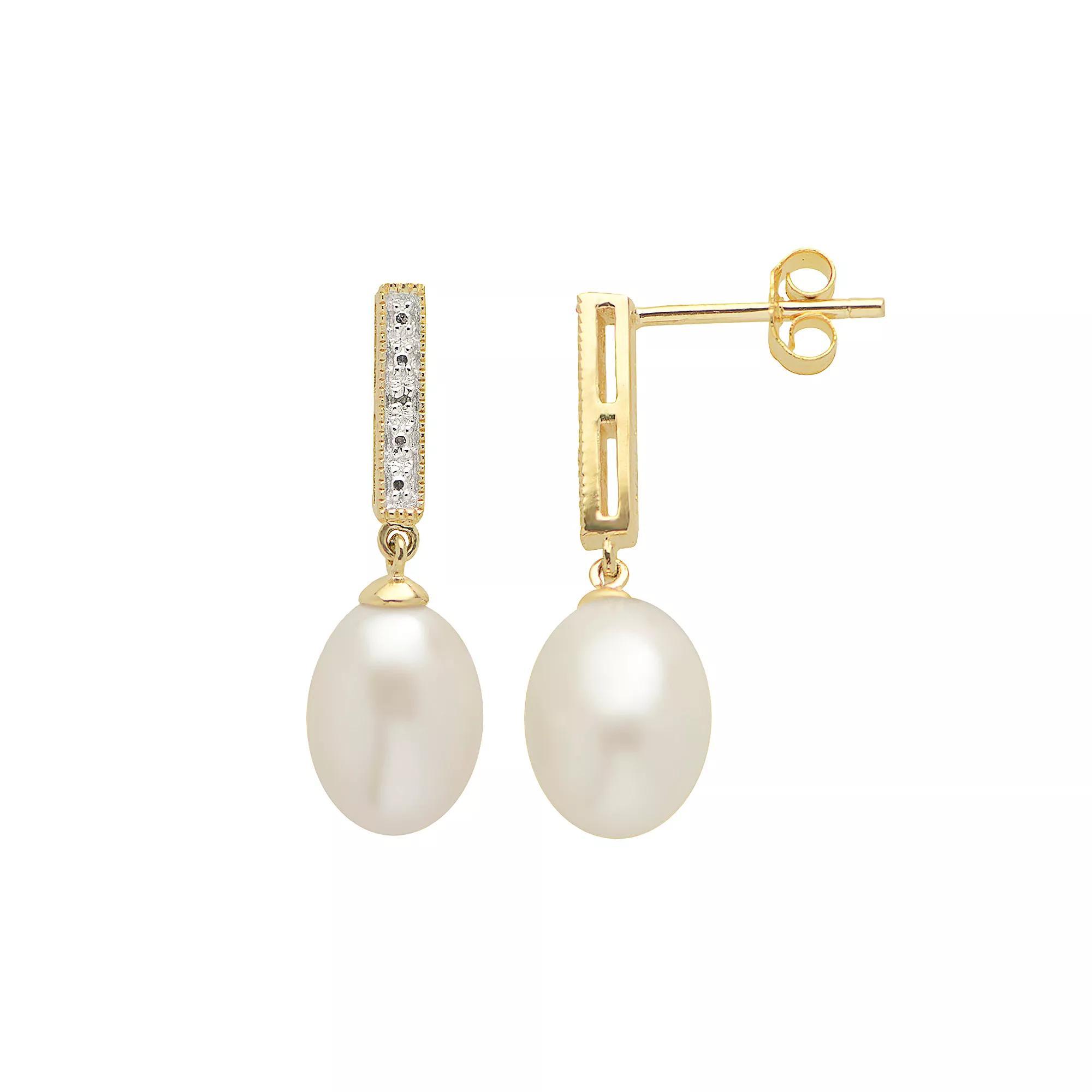 PearLustre by Imperial Freshwater Cultured Pearl & Diamond Accent 14k Gold Over Silver Drop Earrings, Womens, White Product Image