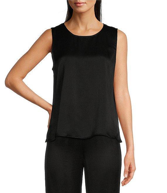 Eileen Fisher Silk Satin Mandarin Collar Long Sleeve Button Front Shirt Product Image