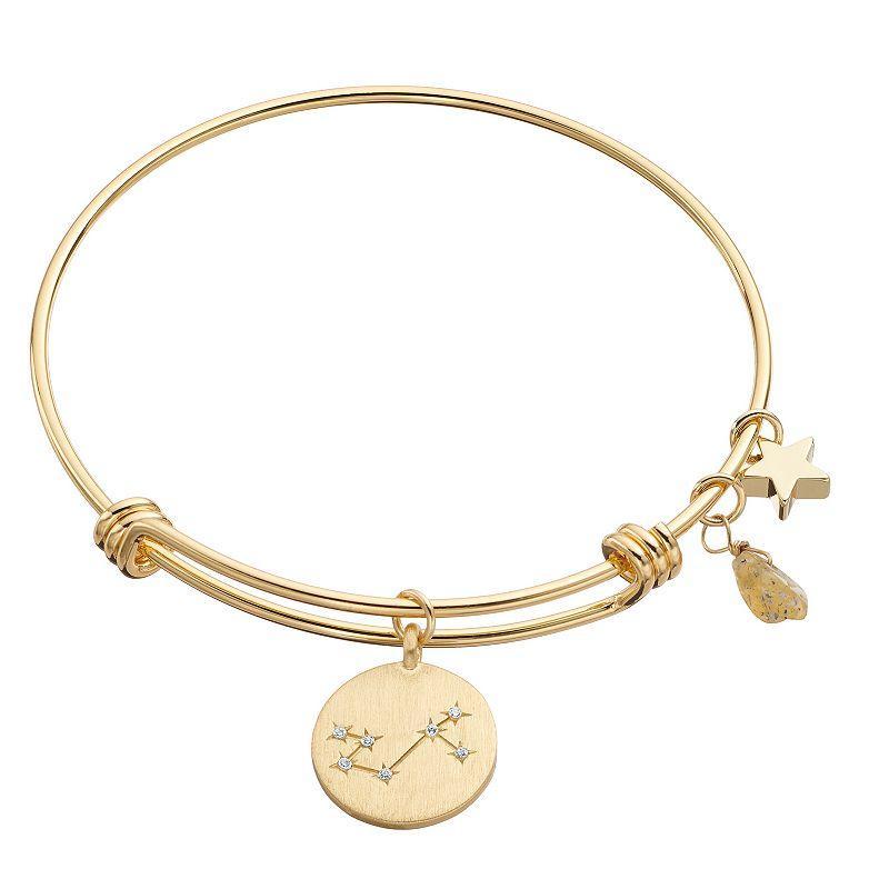 City Luxe Horoscope Cubic Zirconia Disk Bangle Bracelet with Genuine Stone & Star Charm, Women's, Gold Tone Cancer Product Image