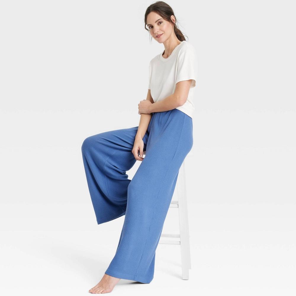 Women's Cozy Ribbed Wide Leg Pants - Auden™ Blue XXL: Relaxed Fit, Mid Rise, Full Waistband Elastic, 30" Inseam Product Image