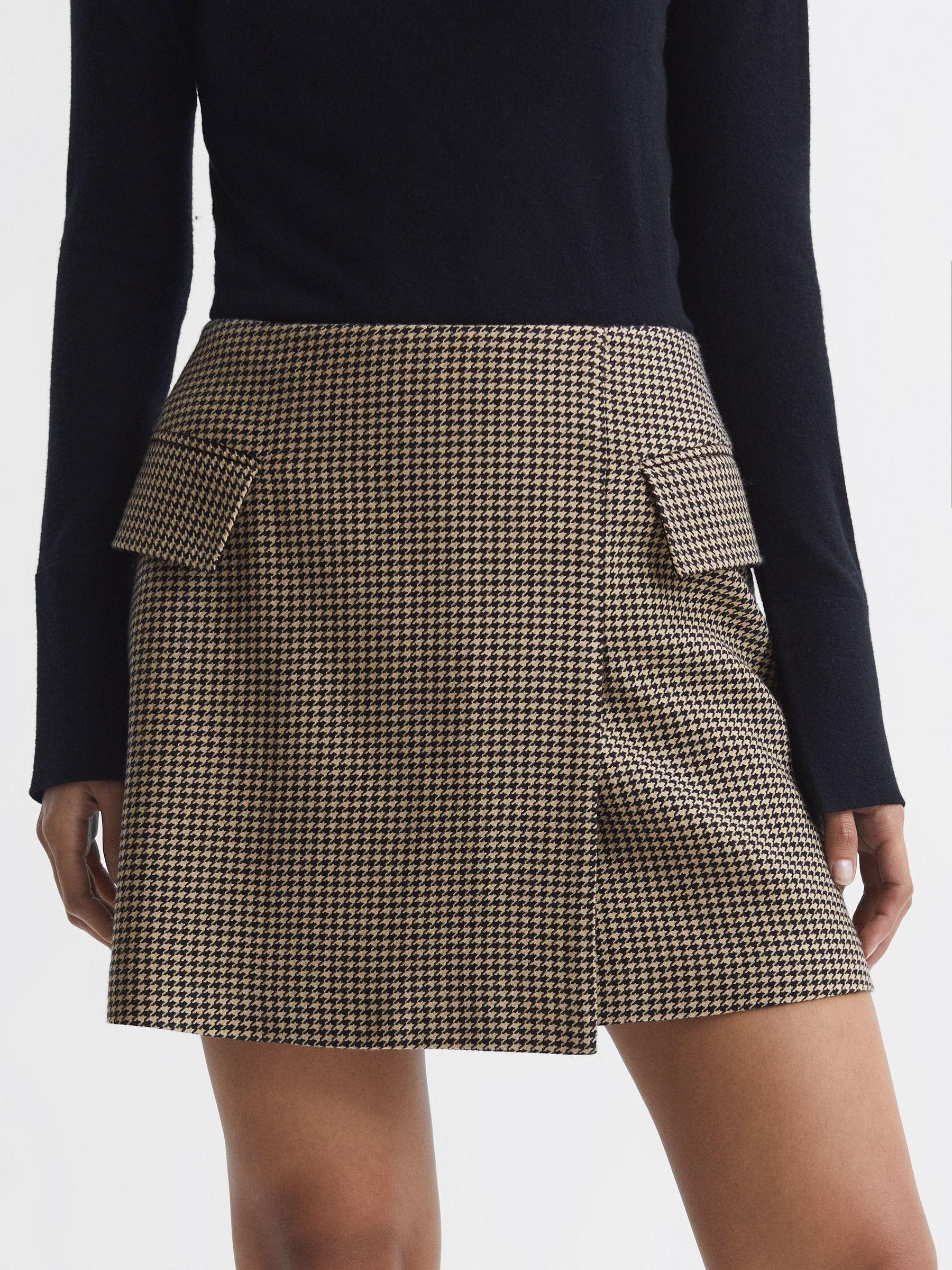 Wool Dogtooth Mini Skirt in Black/Camel Product Image