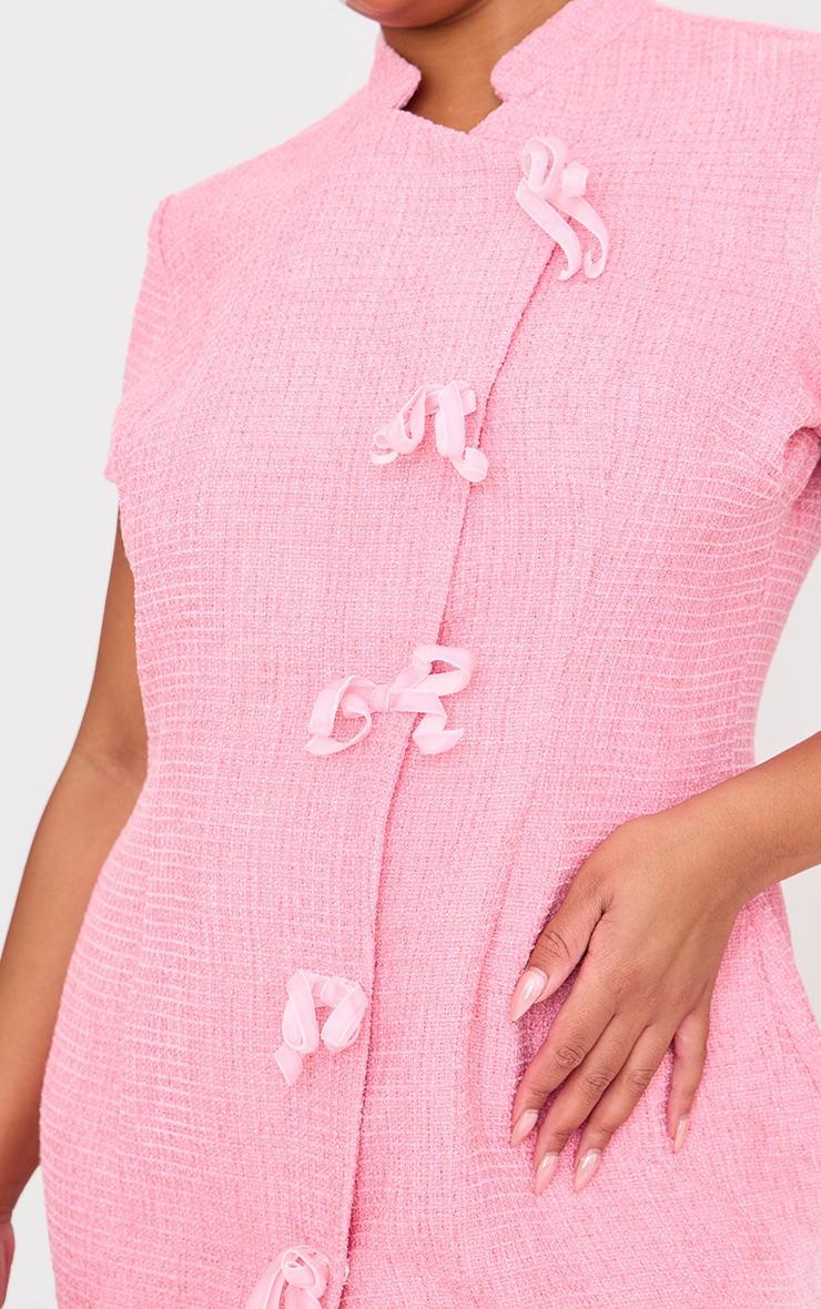 Plus Pink Glitter Boucle Feather Trim Mini Dress Product Image