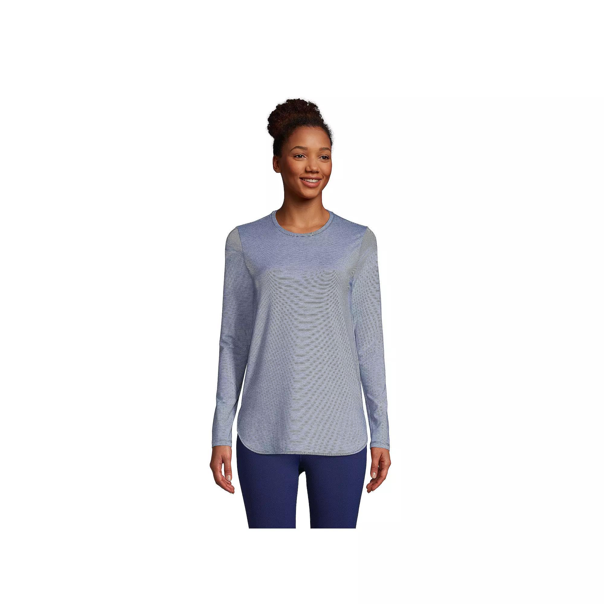 Petite Lands' End Moisture-Wicking UPF 50 Long Sleeve Tunic, Women's, Size: XS Petite, Deep White Pinstripe Product Image