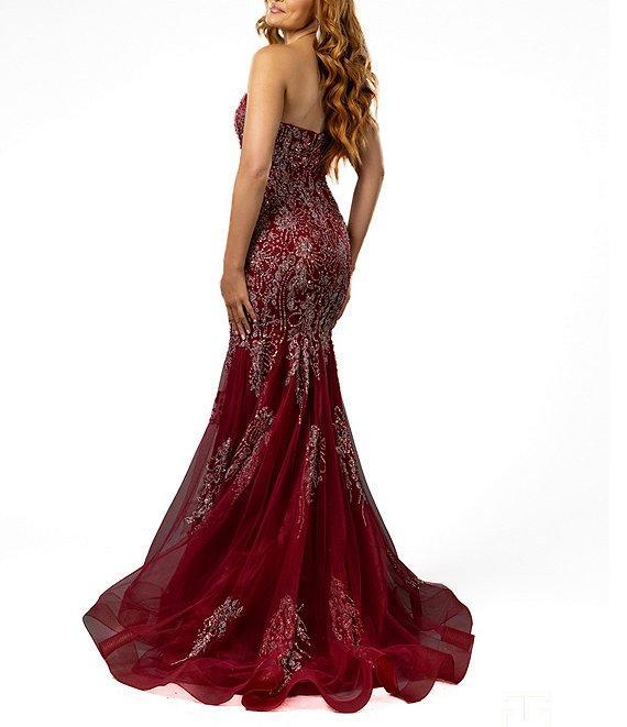 Terani Couture Sweetheart Neck Beaded Tulle Mermaid Gown Product Image