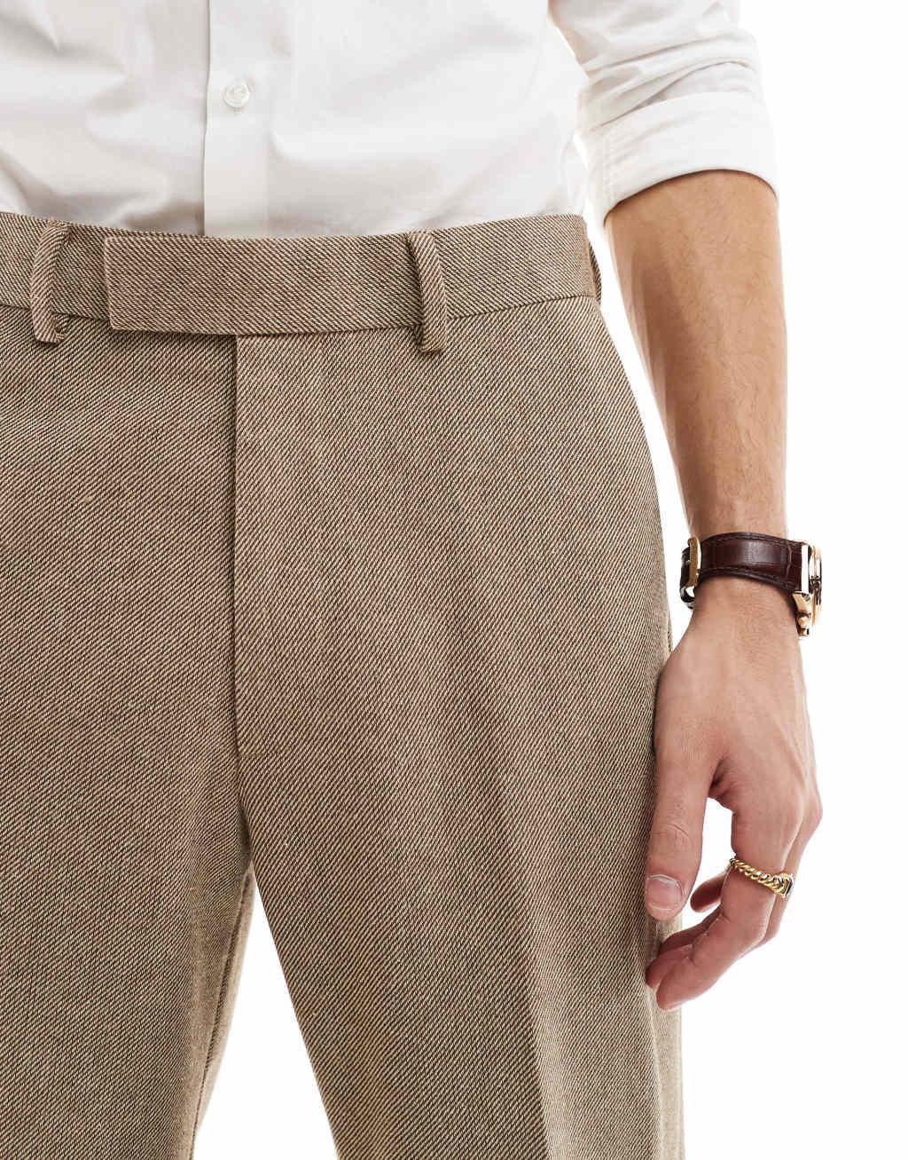 ASOS DESIGN smart wool mix straight leg pants in stone twill Product Image