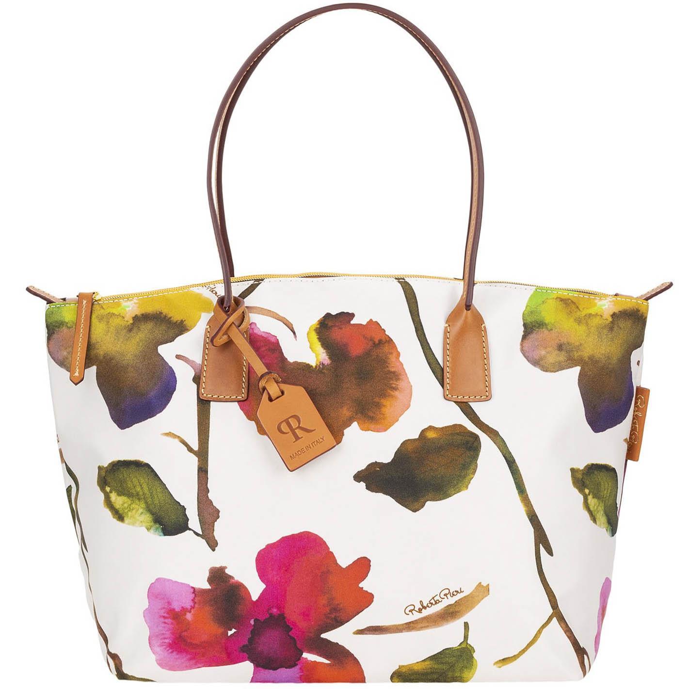Dooney & Bourke Womens Roberta Pieri Flower Classic Large Robertina Fabric Tote Shopping Bag in White Product Image