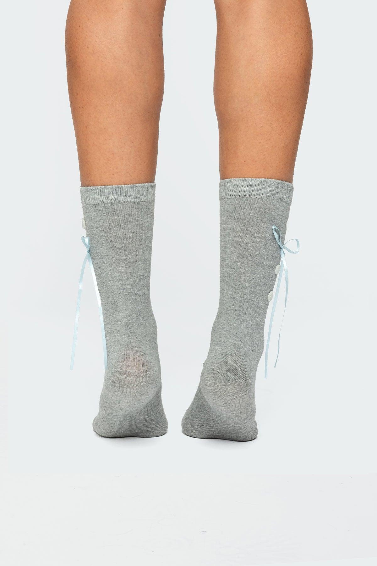 Ribbon & Flower Button Socks Product Image