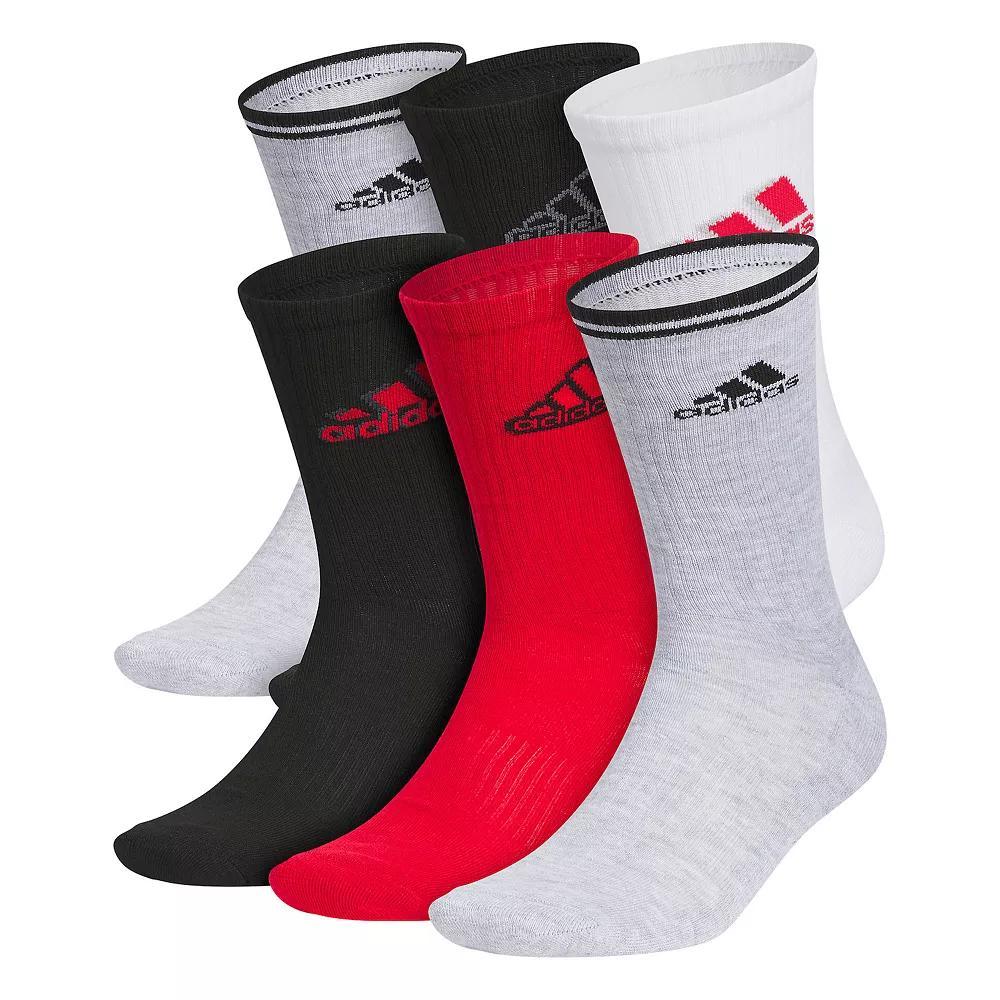 Men's adidas 6-pack Multi-Color Athletic Cushioned Crew Socks, Size: 6-12, Black White Red Product Image