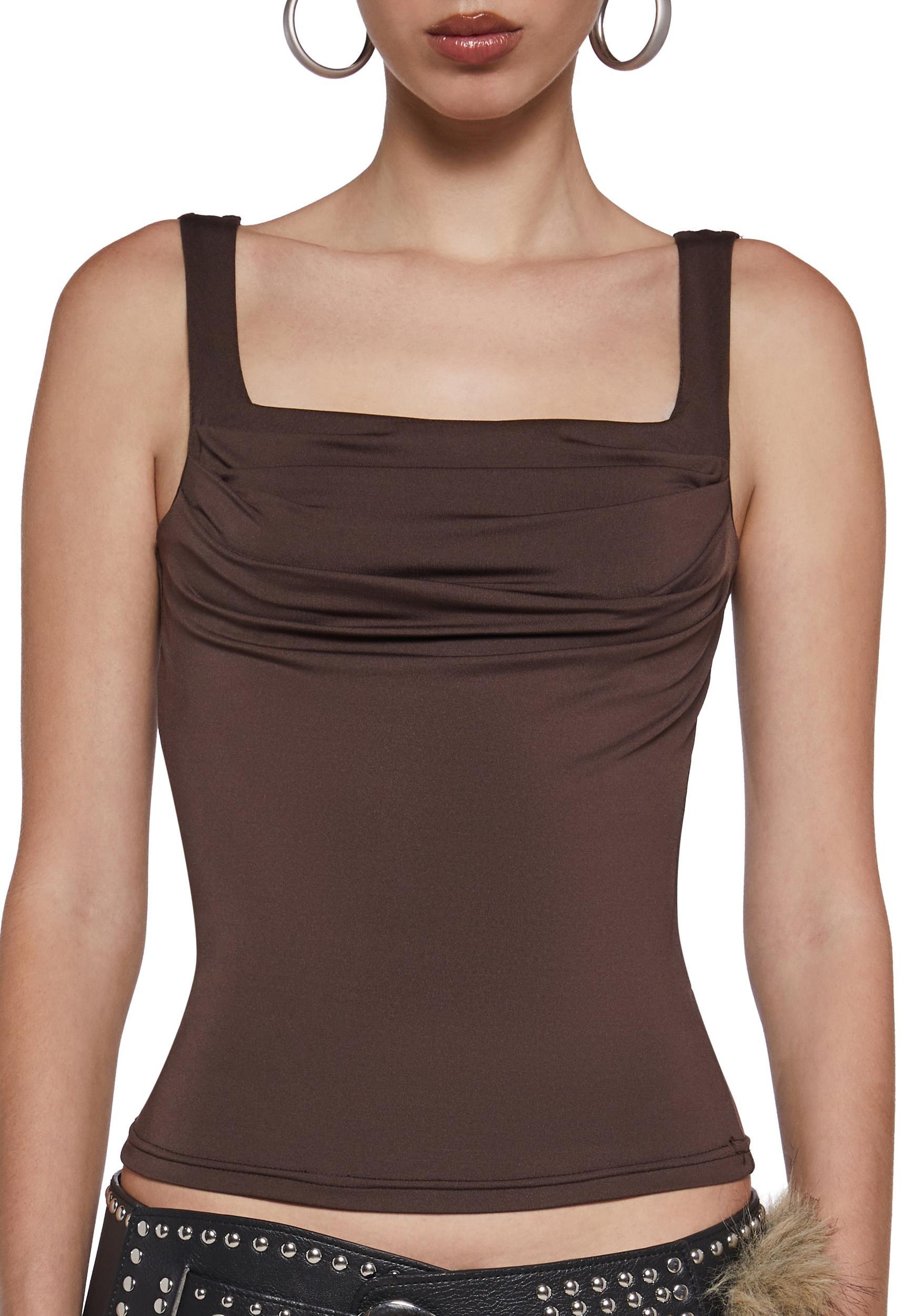 Jersey Knit Ruched Tank Top - Brown Product Image