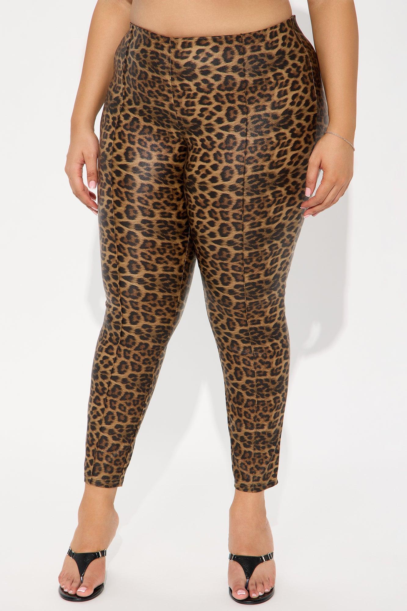 On The Hunt Leopard Faux Leather Cigarette Pant - Brown Combo Product Image