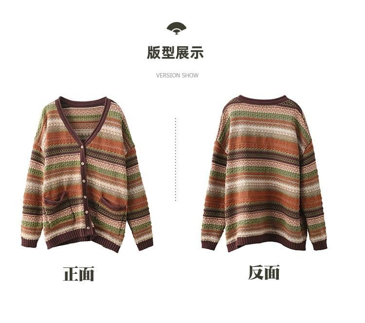 V-Neck Color Block Cardigan Product Image