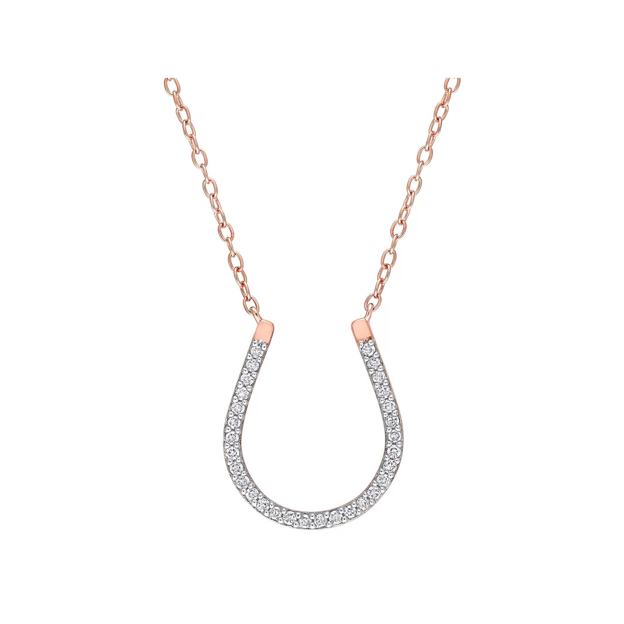Stella Grace 18k Gold Over Sterling Silver 1/6 Carat T.W. Diamond Horseshoe Pendant Necklace, Women's, Size: 18", 18k Rose Gold Plated Product Image