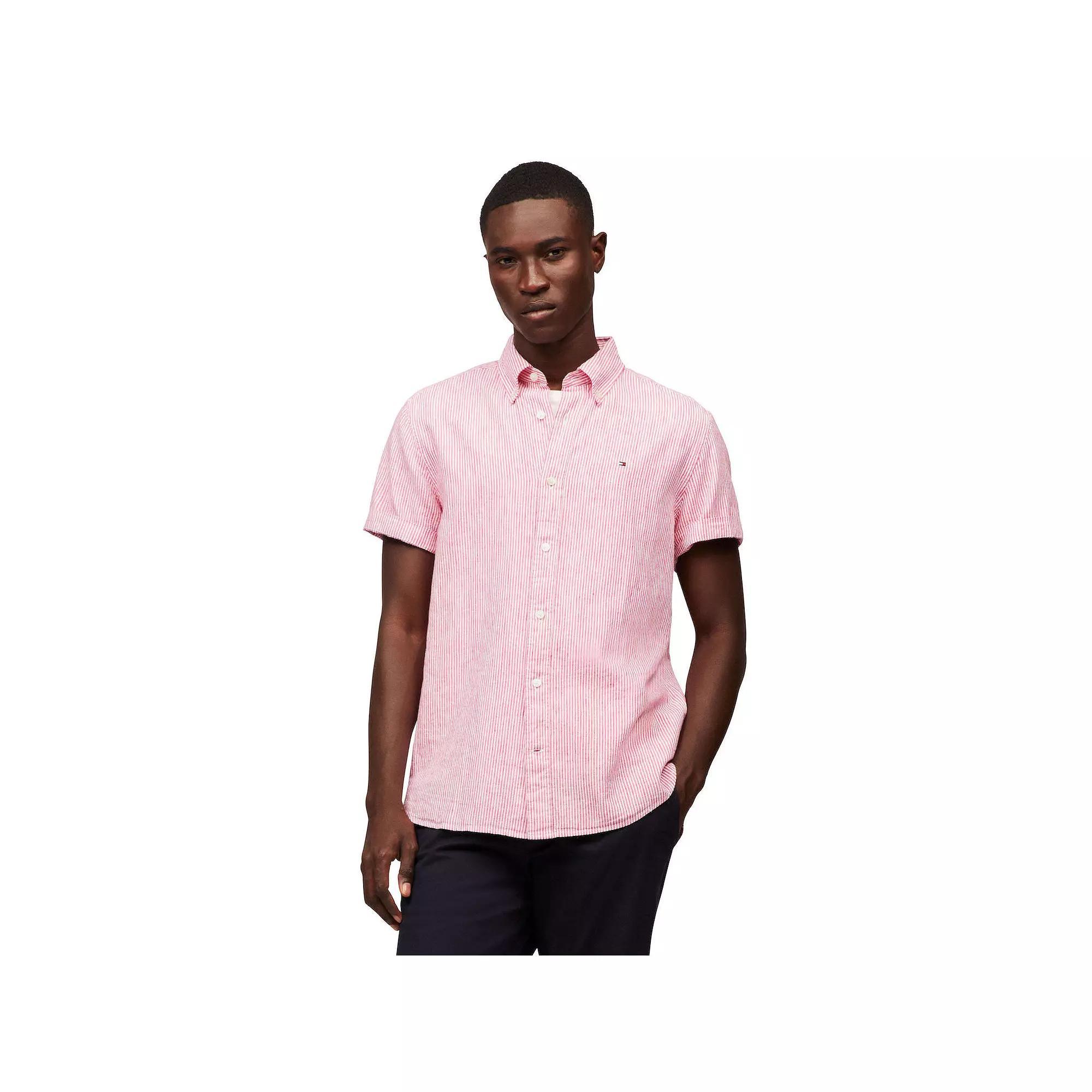 Men's Tommy Hilfiger Short Sleeve Printed Shirt, Size: XL, Blue Stripe Product Image