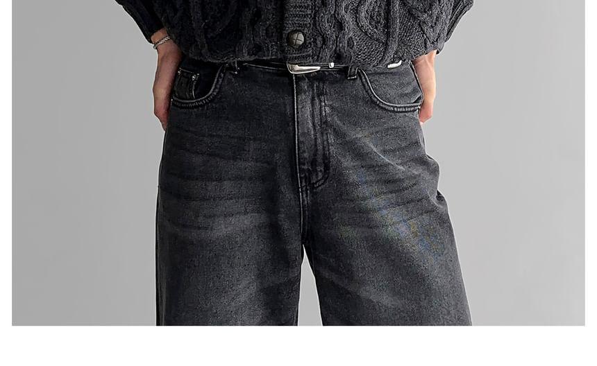 Collared Plain Cable Knit Button Cardigan Product Image