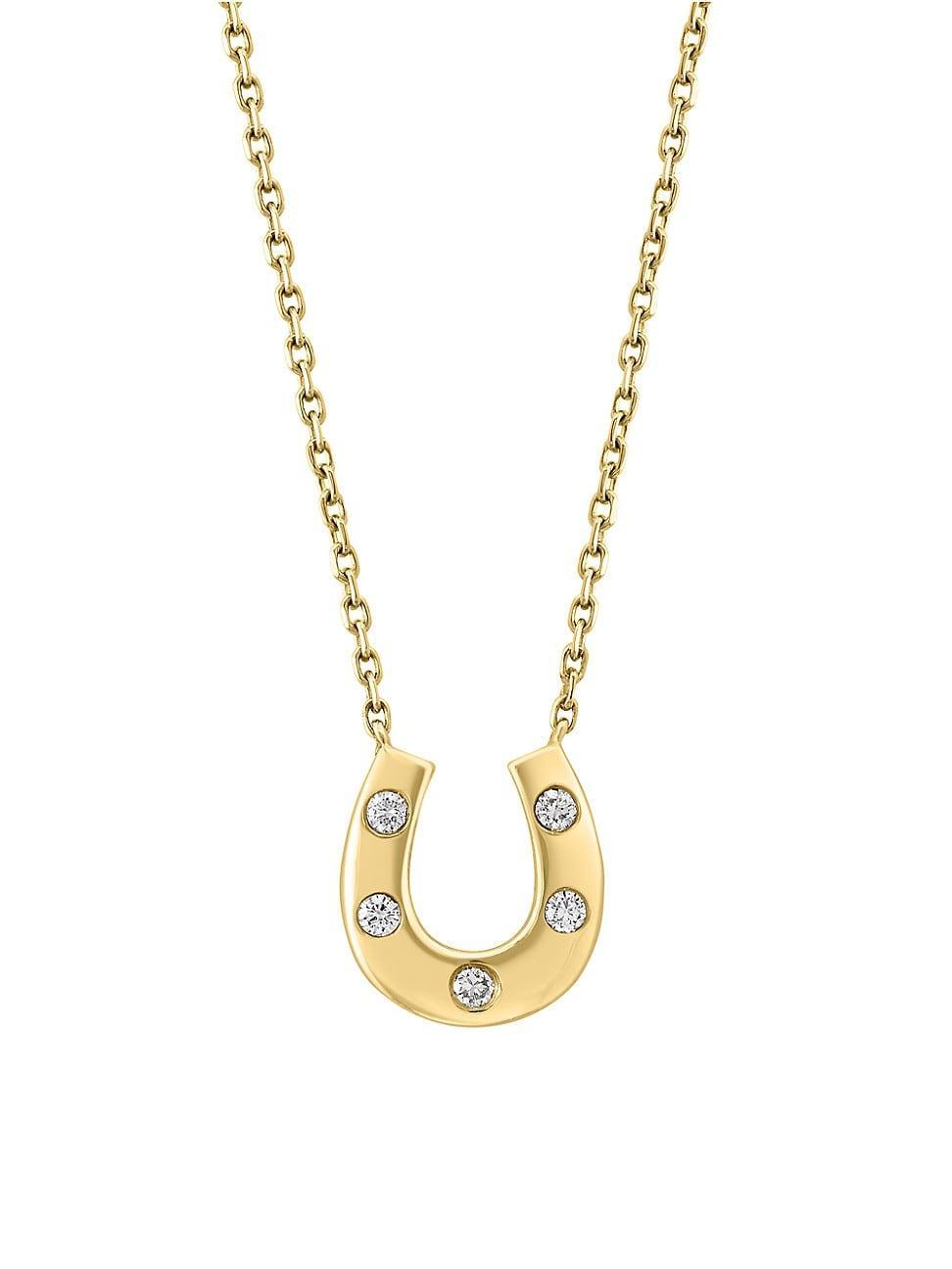 Womens 14K Yellow Gold & 0.07 TCW Diamond Horseshoe Pendant Necklace Product Image