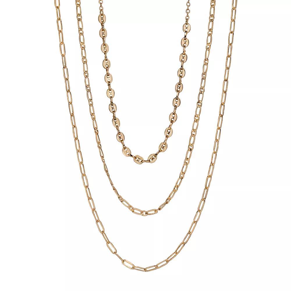 LC Lauren Conrad Gold Tone 3-Row Multi-Chain Necklace, Women's Product Image