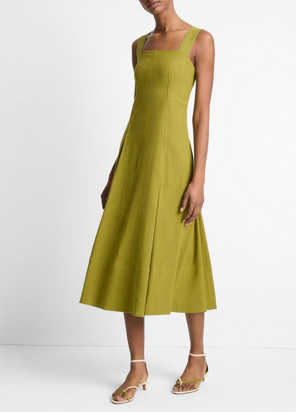 Womens Linen-Blend Square Neck Tank Midi-Dress Product Image