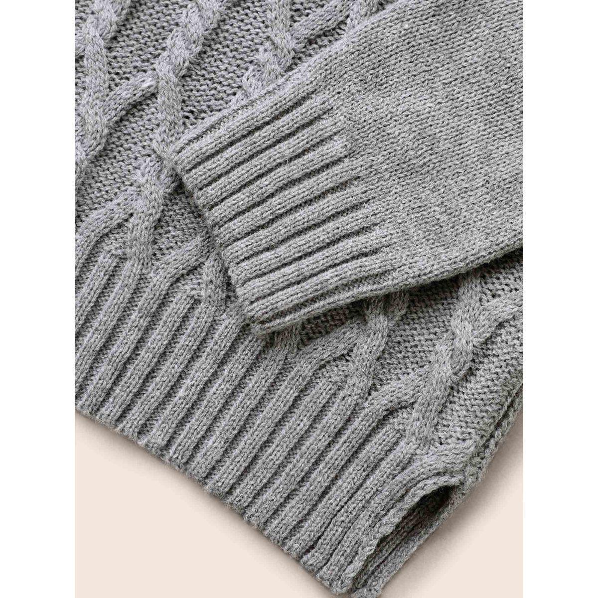 Plus Size Texture Cable Knit Button Detail Pullover Mediumgray Women Casual Loose Long Sleeve Round Neck Everyday Pullovers BloomChic 12/L Product Image