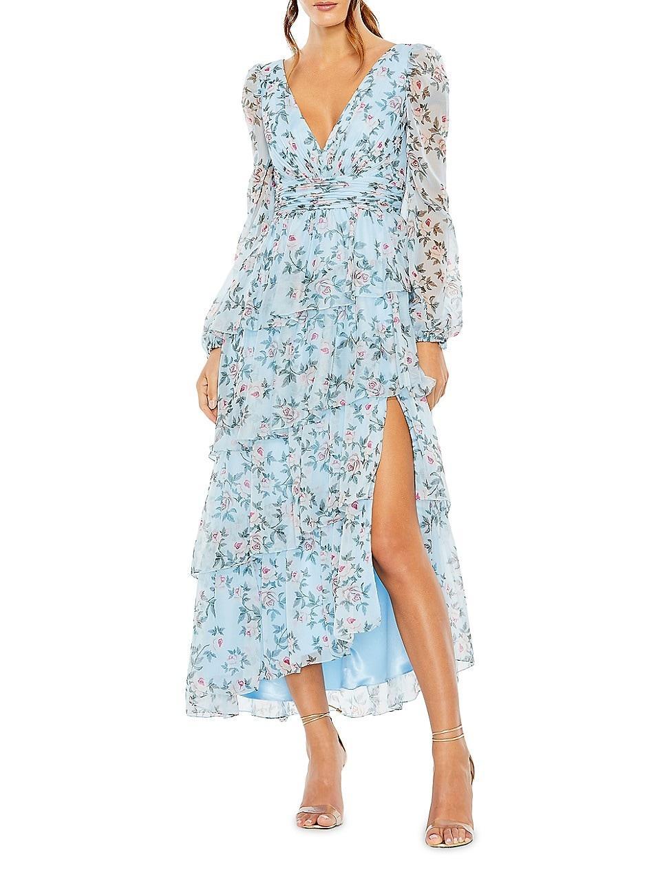 Womens Floral Chiffon Tiered Midi-Dress Product Image