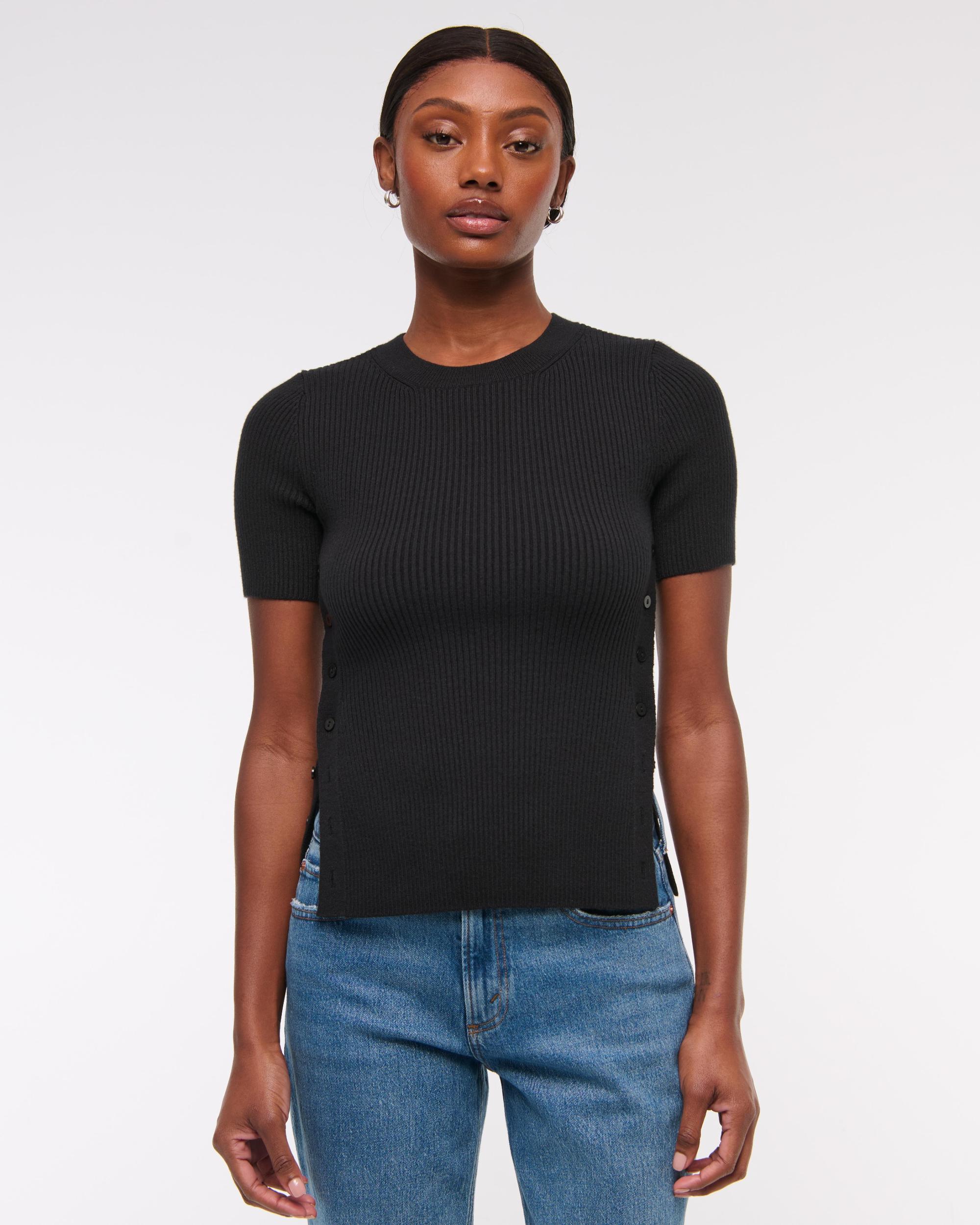 LuxeLoft Side-Button Sweater Tee Product Image