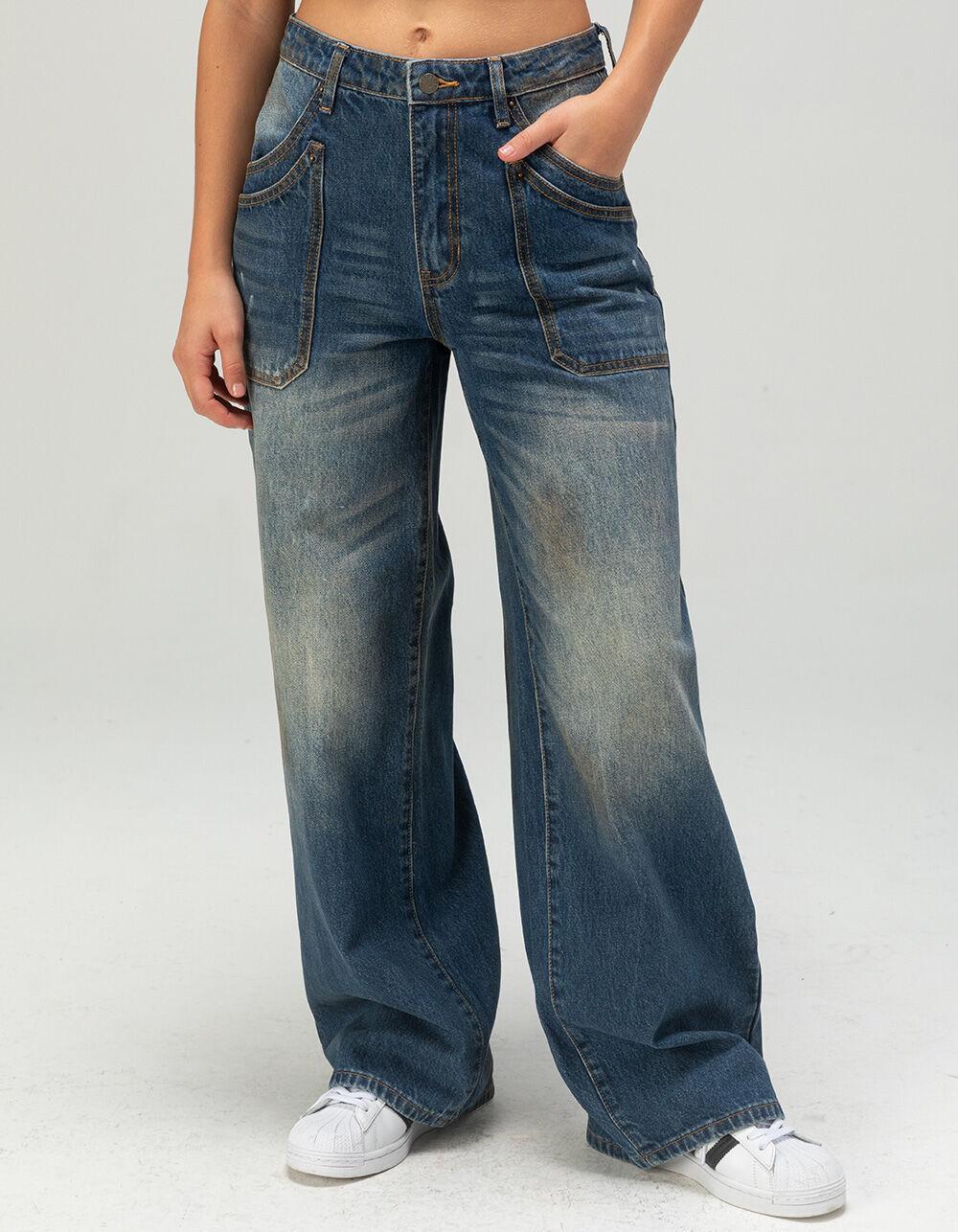 GUESS ORIGINALS Double Wide Leg Womens Jeans - DARK STONE Product Image
