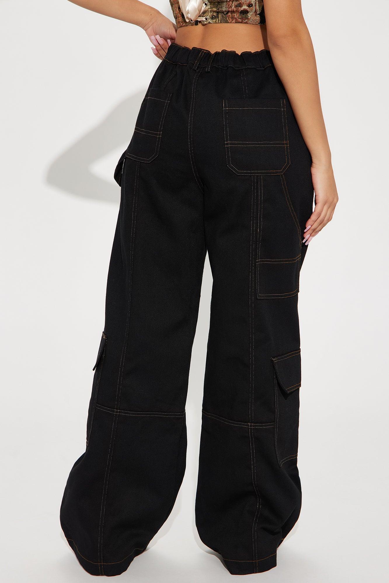 Junie Wide Leg Cargo Pant - Black Product Image