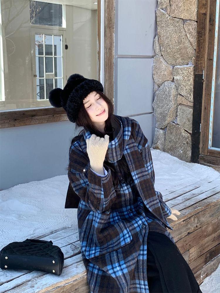Plaid Midi Single-Breasted Coat Product Image