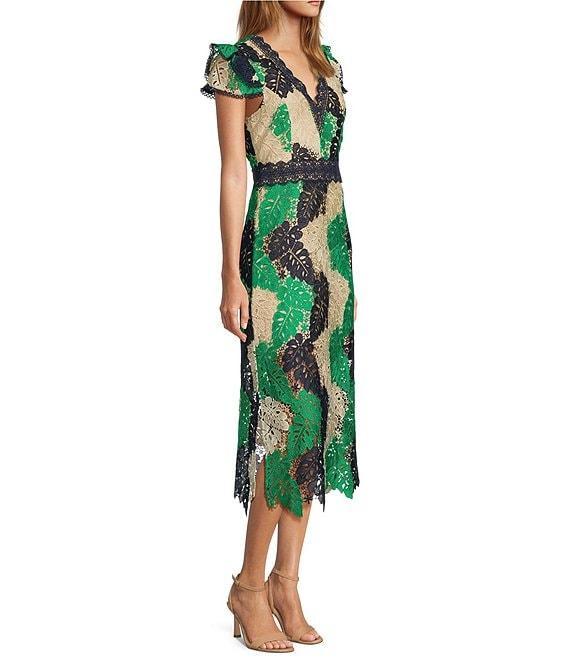 Adelyn Rae Crochet Lace V-Neck Flutter Short Sleeve Midi Dress Product Image