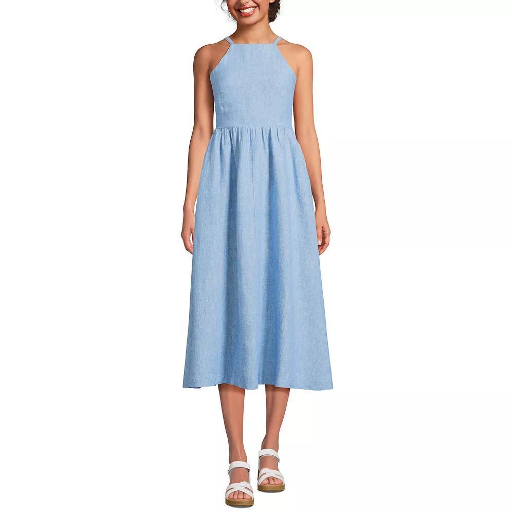 Women's Lands' End Linen Sleeveless Halter Midi Dress, Size: Medium, White Product Image