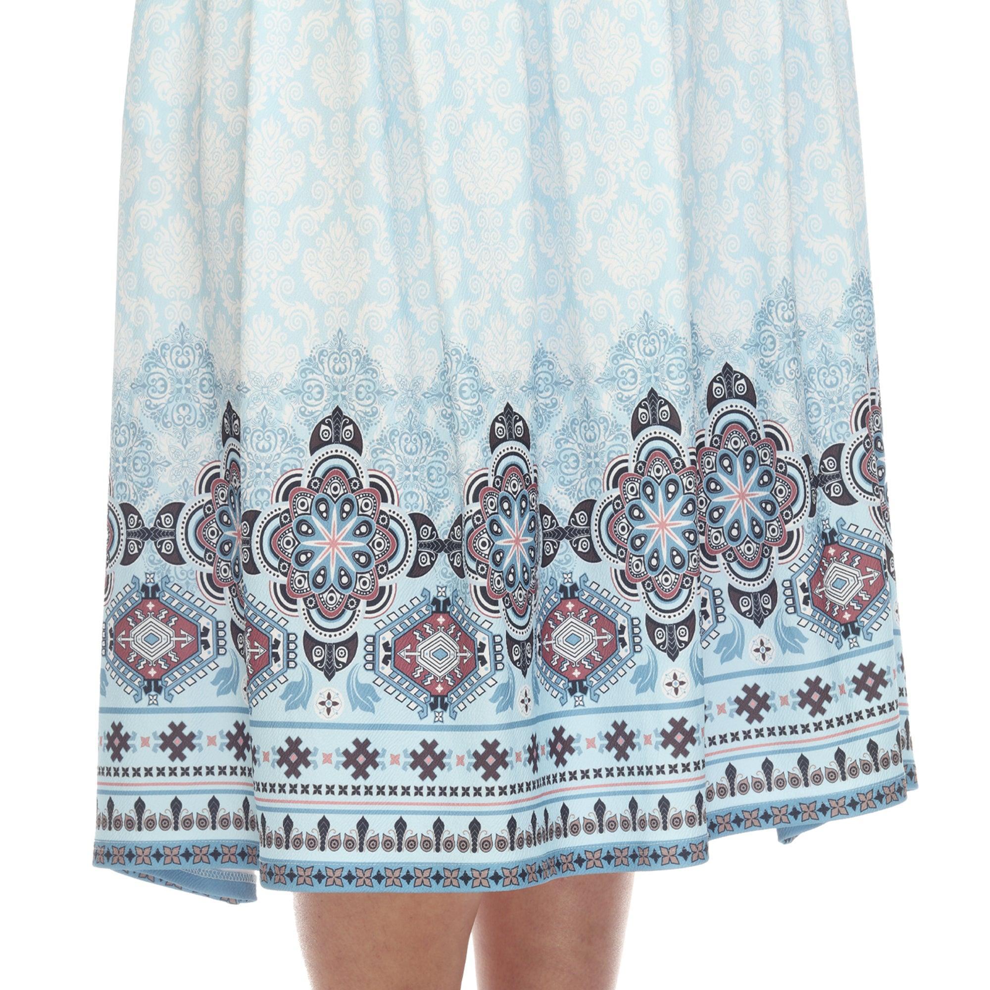 Blue Pleated Skirt with Border Prints - Plus Product Image