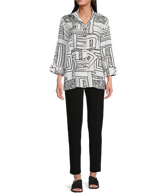 Ali Miles Printed Wire Collar 3/4 Sleeve Button Front Tunic Product Image