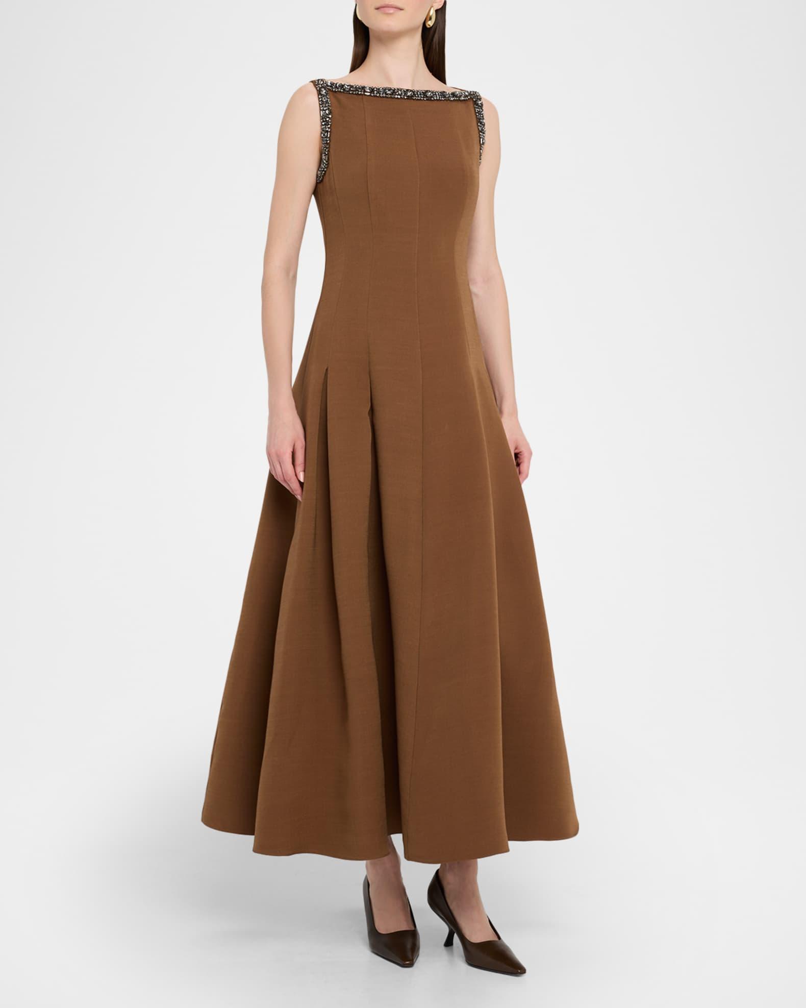 Wool-Silk Embellished Boat-Neck Maxi Dress Product Image